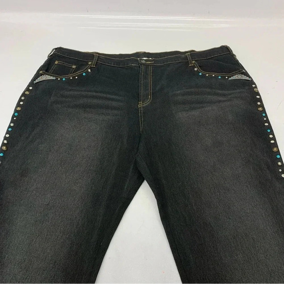 Diane Gilman‎ Crop Studded Jeans Woman 24WP  Black Pockets Western Boho Cassual - Picture 9 of 14